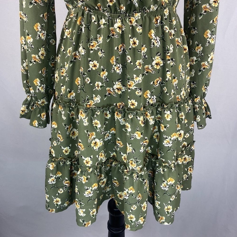 Inspired Hearts Long Sleeve Green Floral with Ruffles and Wrap Front - Picture 4 of 9